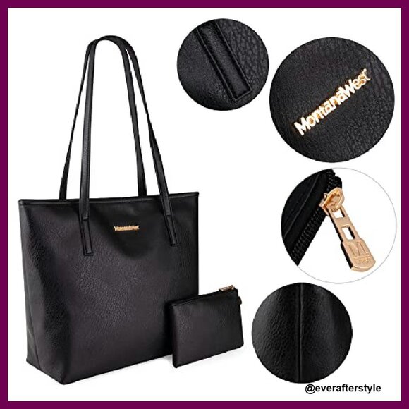 Vegan Leather Tote Bag Classic Elegant Minimal Chic Spacious Top Handle Shoulder - Picture 6 of 8